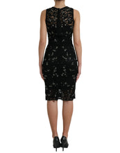 Black Floral Lace Crystal Sheath Dress Dolce & Gabbana