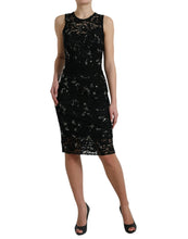 Black Floral Lace Crystal Sheath Dress Dolce & Gabbana