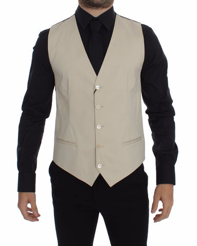 Beige Cotton Stretch Dress Vest Blazer Dolce & Gabbana