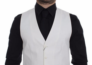 White Cotton Silk Blend Dress Vest Blazer Dolce & Gabbana