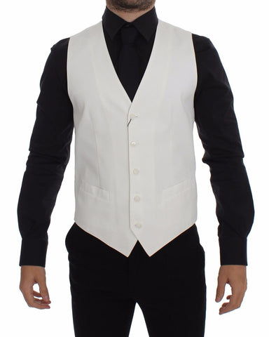 White Cotton Silk Blend Dress Vest Blazer Dolce & Gabbana