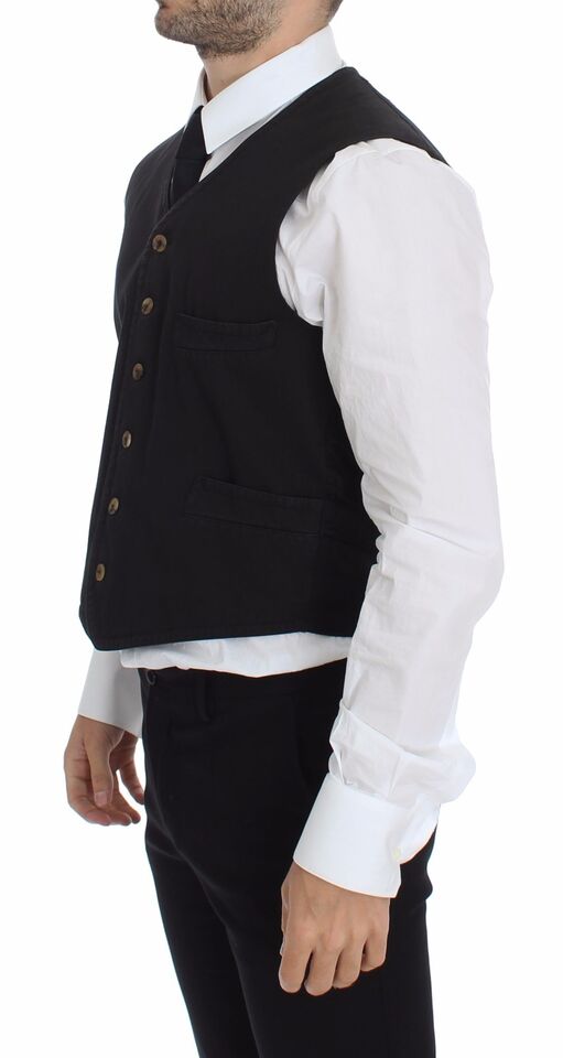 Black Cotton Viscose Dress Vest Blazer Dolce & Gabbana
