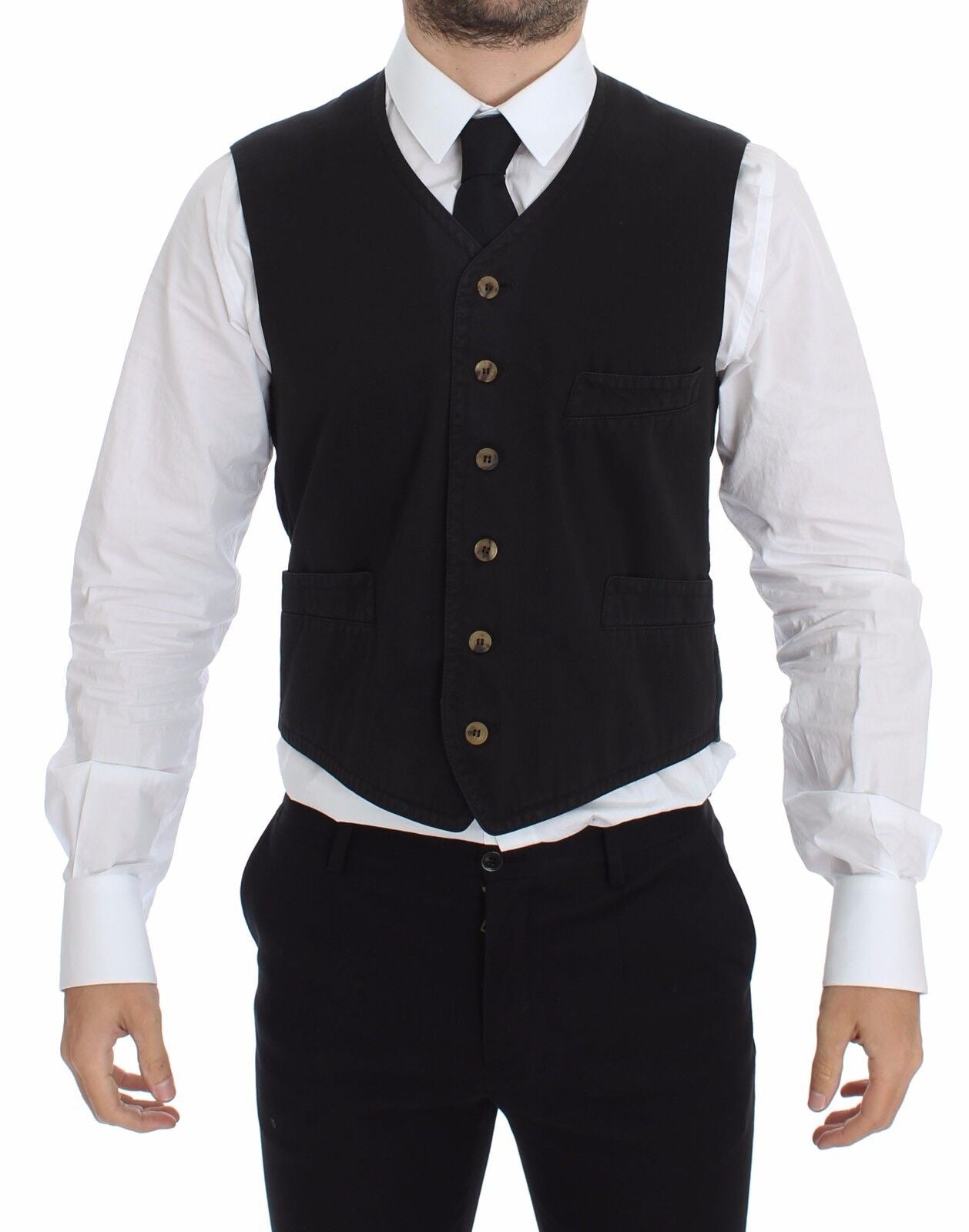 Black Cotton Viscose Dress Vest Blazer Dolce & Gabbana
