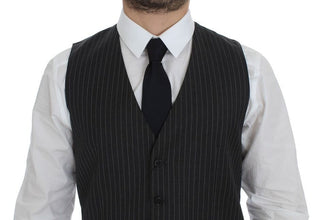 Gray Striped Wool Single Breasted Vest Dolce & Gabbana