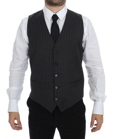 Gray Striped Wool Single Breasted Vest Dolce & Gabbana