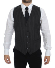 Gray Striped Wool Single Breasted Vest Dolce & Gabbana