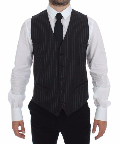 Gray Striped Wool Logo Vest Gilet Weste Dolce & Gabbana