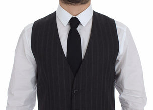 Gray Striped Wool Logo Vest Gilet Weste Dolce & Gabbana