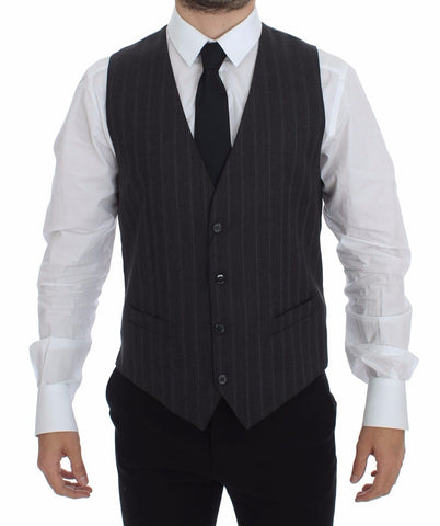 Gray Striped Wool Logo Vest Gilet Weste Dolce & Gabbana