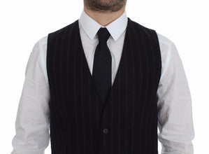 Black Striped Wool Logo Vest Gilet Weste Dolce & Gabbana