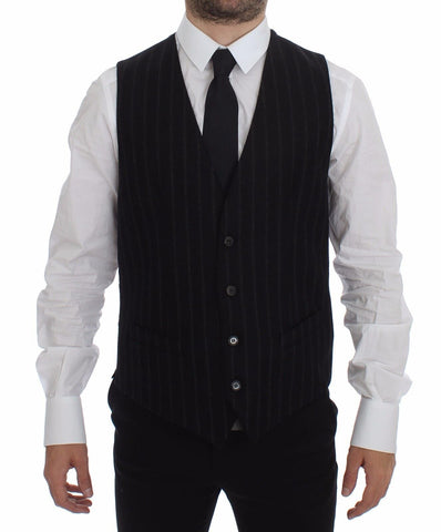 Black Striped Wool Logo Vest Gilet Weste Dolce & Gabbana