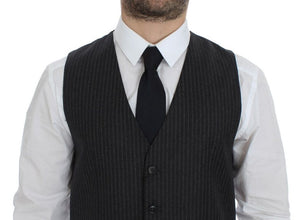 Gray Striped Wool Single Breasted Vest Dolce & Gabbana