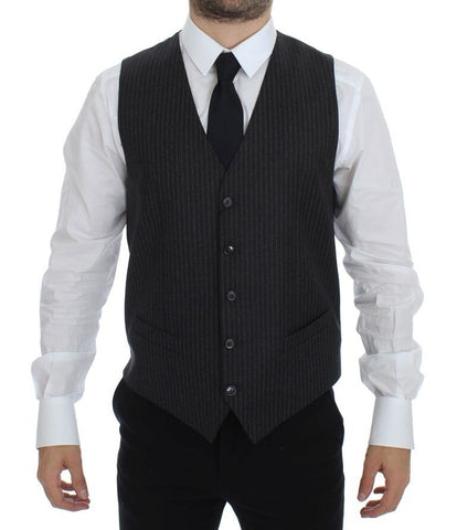 Gray Striped Wool Single Breasted Vest Dolce & Gabbana