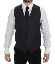 Gray Striped Wool Single Breasted Vest Dolce & Gabbana