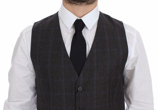Brown Check Wool Single Breasted Vest Dolce & Gabbana