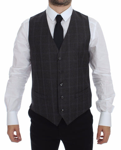 Brown Check Wool Single Breasted Vest Dolce & Gabbana