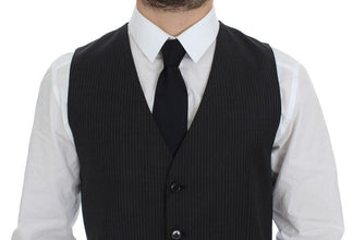 Gray Striped Wool Single Breasted Vest Dolce & Gabbana