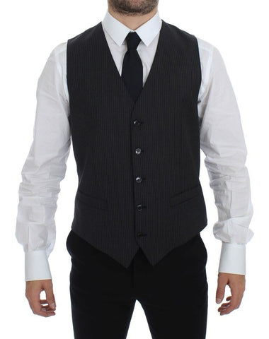 Gray Striped Wool Single Breasted Vest Dolce & Gabbana
