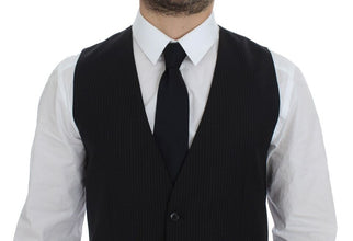 Black Striped Wool Single Breasted Vest Dolce & Gabbana