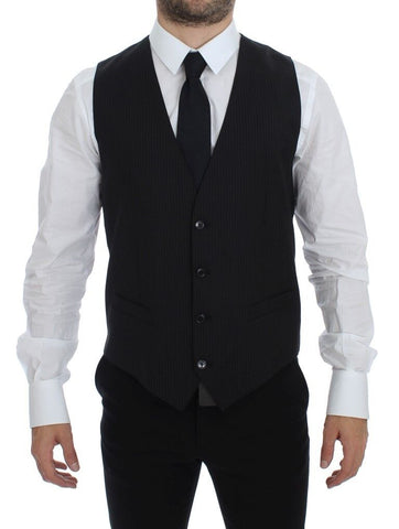 Black Striped Wool Single Breasted Vest Dolce & Gabbana