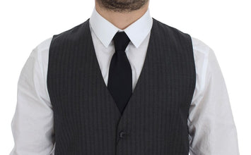 Gray Striped Wool Single Breasted Vest Dolce & Gabbana