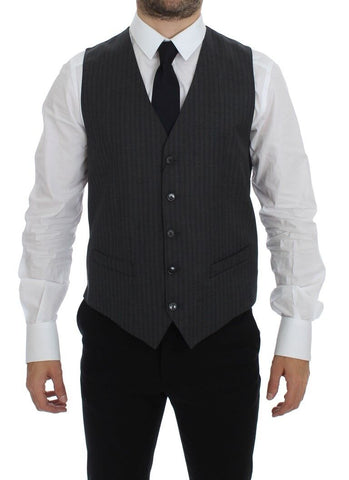 Gray Striped Wool Single Breasted Vest Dolce & Gabbana