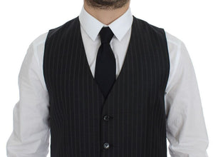 Gray Striped Wool Logo Vest Gilet Weste Dolce & Gabbana