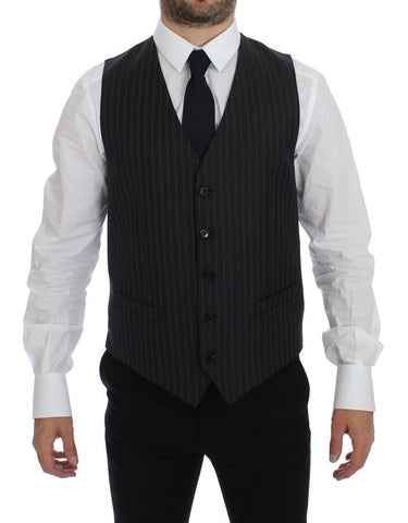 Gray Striped Wool Logo Vest Gilet Weste Dolce & Gabbana