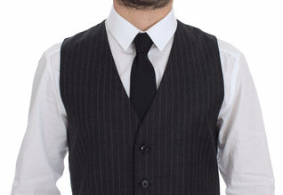 Gray Striped Wool Logo Vest Gilet Weste Dolce & Gabbana