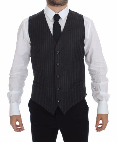 Gray Striped Wool Logo Vest Gilet Weste Dolce & Gabbana