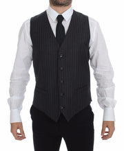 Gray Striped Wool Logo Vest Gilet Weste Dolce & Gabbana
