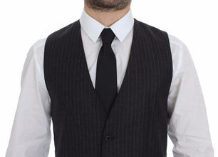 Gray Striped Wool Logo Vest Gilet Vests Dolce & Gabbana