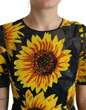 Dolce & Gabbana Black Sunflower Print Nylon A-line Midi Dress