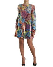 Dolce & Gabbana Multicolor Floral Sequined Shift Mini Dress