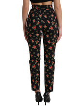Dolce & Gabbana Black Floral Wool High Waist Tapered Pants