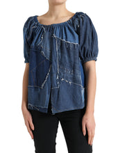 Dolce & Gabbana Blue Patchwork Short Sleeves Denim Blouse Top
