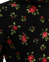 Dolce & Gabbana Black Rose Print Turtle Neck Blouse Top
