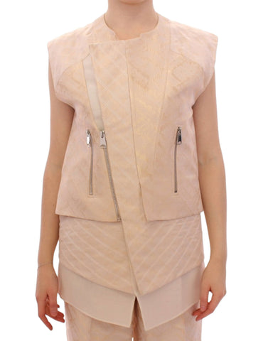 Beige brocade sleeveless jacket Zeyneptosun