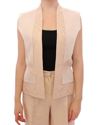 Beige brocade sleeveless jacket vest Zeyneptosun