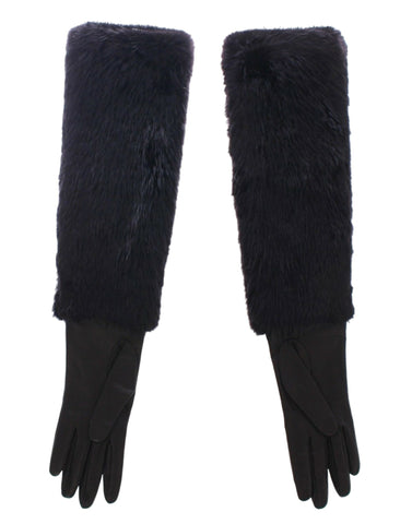 Black Beaver Fur Lambskin Leather Elbow Gloves Dolce & Gabbana