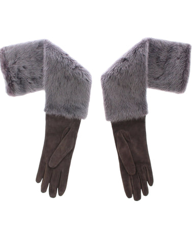 Gray Mink Fur Lambskin Suede Leather Gloves Dolce & Gabbana