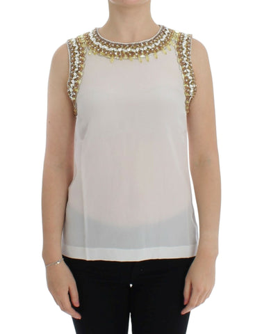 White crystal embellished tank top Dolce & Gabbana