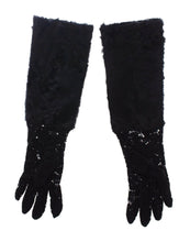 Black Lace Wool Lambskin Fur Elbow Gloves Dolce & Gabbana