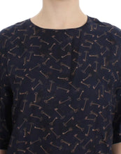 Blue gold key print silk blouse Dolce & Gabbana