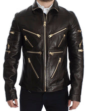 Brown Lambskin Leather Zipper Jacket Dolce & Gabbana