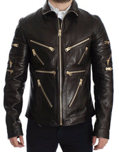 Brown Lambskin Leather Zipper Jacket Dolce & Gabbana