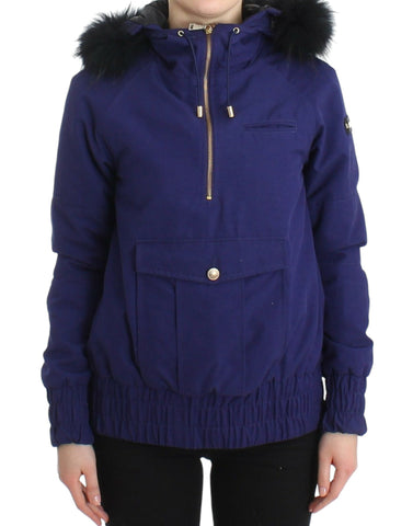 Blue Padded Jacket Hooded Short K-Way GF Ferre