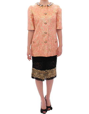 Pink Silk Brocade Crystal Jacket Coat Dolce & Gabbana