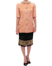 Pink Silk Brocade Crystal Jacket Coat Dolce & Gabbana