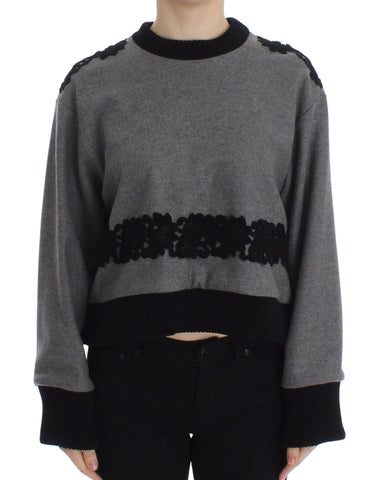 Gray Black Lace Wool Cashmere Sweater Dolce & Gabbana